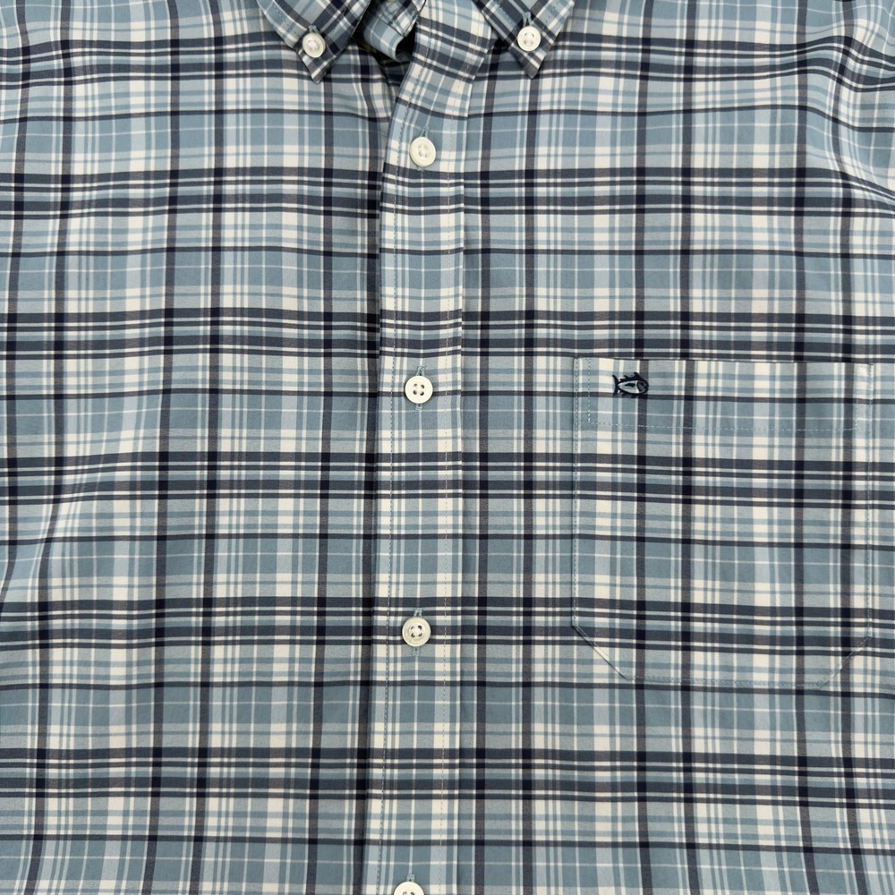 Southern Tide Intercoastal Mens Large Blue Plaid Performance Button Down Shirt - Picture 3 of 5